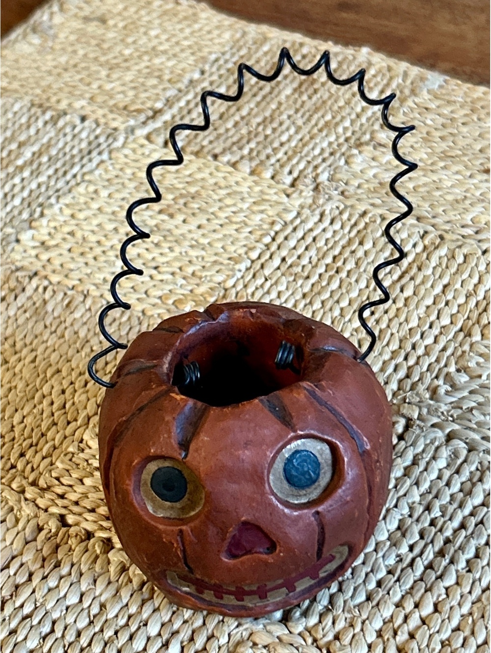 Vintage Small Pumpkin Candle Holder with Wire Handle
